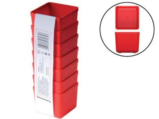 Vaschetta portaminuteria unite set pezzi 7 - mm.55x55x50h. art.KBS55 - struttura polipropilene, utilizzo valigette portaminuteria e portautensili -colore rosso