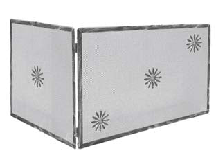 Parascintille universale 1 anta con decoro per camino - cm.50+85X45h. - in ferro battuto verniciato nero