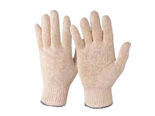 Guanti in cotone - tg.8-9 - filo di cotone continuo senza cuciture, polsino orlato, colore naturale, DPI classe I, EN 420