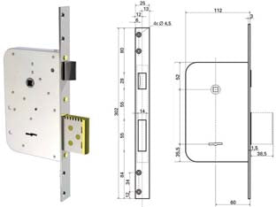 Serratura infilare c/scrocco d.mappa reversibile 5000 - chiave mm.72 (5000-01) - serratura doppia mappa per porte in legno, ferro ed alluminio con scrocco azionato da chiave e da quadro maniglia infilare, a...