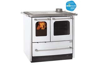 Cucina a legna sovrana easy evo 2.0 7,5 kw bianca - misure cm.96,4x64,1x84,8h. - peso Kg.140 - 7,5 Kw potenza nominale utile per mc.215 riscaldabili, consumo Kg/h.2,2, tubo uscita fumi ø cm.13, rendimento 81%, focolare i...