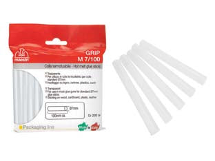 Colla termofusibile trasparente mm.7x100 - utilizzo: per incollare, riparare o assemblare legno, cartone, ceramica, materie plastiche, cuoio, pelle, ecc, in sacchetto d...