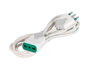 Prolunga elettrica lineare bipasso bianca - mt.3 - 3 x mmq.1 - spina 16A + presa bipasso 10/16A, spine con spinotti a pettine in ottone nichelato annegati e protetti, prese con alveoli i...