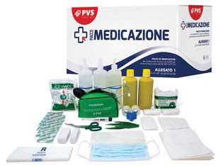 Ricambio per cassetta pronto soccorso - contenuto ministeriale per 3 o più persone D.M n°388/2003: 5 paia di guanti sterili monouso, 1 visiera paraschizzi, 1 soluzio...