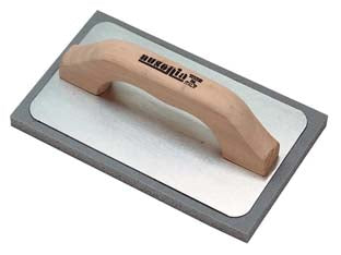 Frattone gommaspugna per intonaco base alluminio e manico in legno - cm.21x14 - 42060 - gomma grigia spessore mm.15, con manico con impugnatura ergonomica in legno e base in alluminio, massima leggerezza