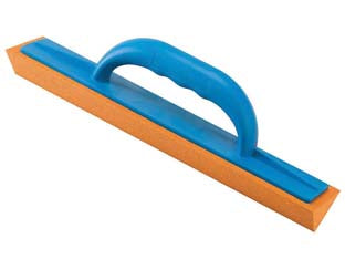 Frattone gommaspugna angolare per intonaco con manico in plastica - mm.350x70x50 - 42469 - gomma angolare morbida arancio spessore mm.14, con manico con impugnatura ergonomica e base in polistirolo anti-urto colore b...
