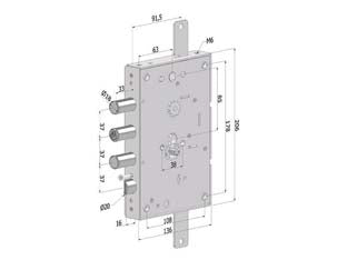 Serratura triplice p/porte blindate cilindro europeo revers.int.37 265 - (2651SCR0337CXX) - scatola in acciaio zincato mm.136x206, serratura a cilindro europeo con movimento ad ingranaggi, corsa mm.30, scrocco reversi...