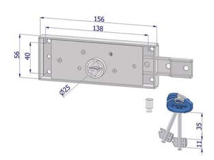 Serratura laterale doppia mappa per serranda c/catenaccio piegato 2215 - DX (2215DZB4508AB2) - scatola in acciaio zincato, serratura per serrande con chiave a doppia mappa, guidachiave componibile altezza mm.8, 2 mandate...