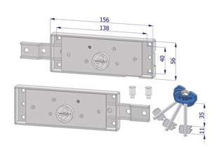 Coppia serratura laterale d.mappa per serranda c/catenac. piegato 2235 - DX/SX accoppiate KA (2235XZB4508AB3) - scatola in acciaio zincato, serratura per serrande con chiave a doppia mappa, guidachiave componibile altezza mm.8, 2 mandate...
