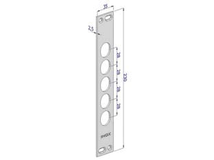 Contropiastra p/serrature porte blindate in acciaio inox int.28 cp2500 - (CP2500XAI28) - in acciaio inox, adatta per serrature per porte blindate art.250, 251, 261, 265, 270, mm.35x230x3