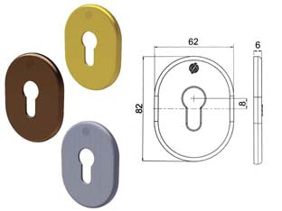 Mostrina interna/esterna cilindro europeo serie t - mm.62X82X6 ottone cromo satinato (4302KCS) - mostrina da abbinare a serrature serie 25 con cuore a cilindro e serie 26