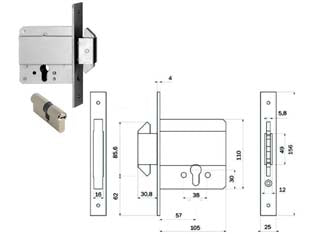 Serratura infil. cancelli solo cat. ganci rientranti cil. europ. 778 - mm.61 (0000007780000) - serratura per porta a cancello scorrevole, ganci rientranti sul catenaccio, frontale in acciaio tropicalizzato, cilindro euro...
