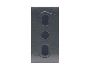 Presa sicurezza bivalente onda - 2 poli+terra 10/16A alveoli ø mm.4/5 (7779) - presa di sicurezza bivalente standard italiano-tedesco 250V, delicatamente satinato colore nero, monta su tutte le placche se...