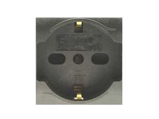 Presa sicurezza schuko trivalente onda - 2 poli+terra 10/16 SCHUKO c/sicurezza (7748.I) - presa di sicurezza schuko trivalente standard italiano-tedesco 250V, delicatamente satinato colore nero, monta su tutte le pl...