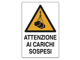 Cartello attenzione carichi sospesi - cm.50x70h. - in polipropilene polionda