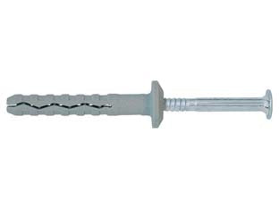 Tassello premontato in nylon bordo piatto con vite zincata bianca tbb - ø mm.6x40 vite ø mm.3,8x45 spess.fissaggio mm.10 - tassello in nylon con bordo piatto largo colore grigio fornito di vite impronta Pozidrive in acciaio classe 5.8 zincata bianc...