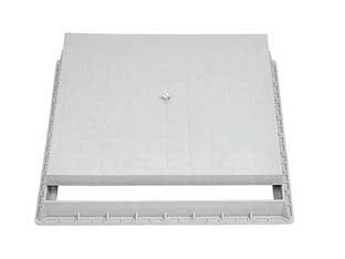 Chiusino con telaio per pozzetto apertura con bullone - cm.55x55 - in PP copolimero grigio chiaro, dotato di apertura con bullone