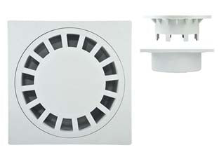 Chiusino sifonato per pozzetto - cm.10x10 - ø cm.9 - in PP copolimero grigio chiaro, gli scarichi del coperchio si adattano soltanto a tubature in PVC