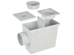 Pozzetto pluviale con raccordi tondi - raccordi tondi ø cm.8 e cm.10 - uscita ø cm.10 - in PP copolimero grigio chiaro