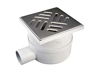 Chiusino sifonato telescopico con scarico laterale - cm.11,5x11,5 - corpo in PP copolimero bianco e griglia in acciaio inox AISI304 8/10, telescopico cm.4