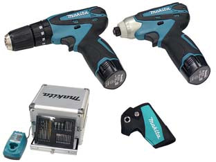 Kit trapano hp330d+trapano td090d 2 batt.litio 10,8v 1,3ah (dk1493x1) - 2 batterie 'LI-ION' da 1,3Ah - HP330D: trapano avvitatore ad impulsi 2 velocità a vuoto 0-1500/0-400 g/m, colpi al minuto 0-22500/0-6000 c/min, capacità d...