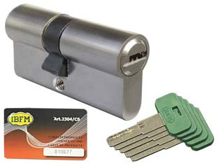 Cilindro europeo 2304 - mm.80 centrato (40+40) - cilindro in ottone cromo satinato, in dotazione: 5 chiavi, vite di fissaggio e carta di proprietà