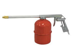 Pistola lavaggio per nafta con attacco rapido profilo germania - attacco 15/A - corpo alluminio nichelato, ugello regolabile, serbatoio acciaio verniciato lt.1, canna esterno metallo interno nylon, tubo pe...