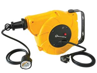 Avvolgicavo elettrico automatico fissaggio a parete - prolunga mt.8 + cavo mt.2 H05VV-F sezione 3G1,5 - avvolgicavo elettrico automatico spina e presa SCHUKO 2P 16A 230V, per fissaggio a muro o a soffitto con staffa girevole, con...