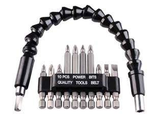 Set bit per avvitare con alberino flessibile mm.300 pz.11 - alberino flessibile da mm.300, cromo vanadio, composizione: Cv attacco 1/4'', n.6 bits mm.50: PZ1, PZ2, PH 1, PH 2 taglio mm....