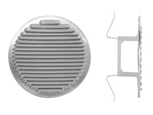 Griglia aerazione tonda con molla in alluminio - ø mm. 140/200 - griglia in allumino con retina anti insetti in rame , con molla, imballate singolarmente in blister, UNI EN 13141-2:2010