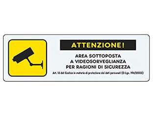 Targhetta adesiva area videosorvegliata con normativa - cm.15X5h. - in PVC