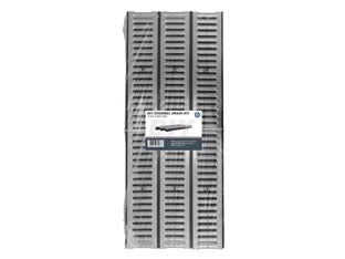 Kit canaletta griglia zincata e tappo - kit composto da: n.3 canalette in polipropilene cm.100x13x5h. nere, n.3 griglie zincate cm.100x13x3,2 nere e n.2 tappi in pol...