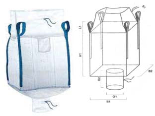 Saccone in polipropilene valvola di scarico+ bocca caramella - cm.90x90x120 - portata kg.1000 - in tessuto non laminato altamente resistente, adatto per il trasporto e lo stoccaggio di grosse quantità di prodotti solidi d...
