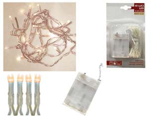 Luci 40 led bianco caldo a batteria per interno/esterno - mt.0,5 + 3 - per uso interno/esterno, con filo trasparente, alimentazione 3 batterie stilo AA 1,5v (batterie non incluse)