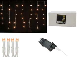 Tenda 288 led bianco caldo per esterno con gioco luci - mt.5 + 6 x 1 - 36 fili - tensione 220-250v/50Hz, con spina SCHUKO, grado di iisolamento IP44, confezionata in scatola illustrata