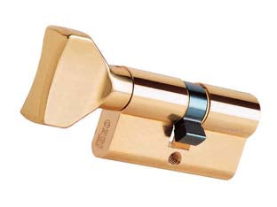 Cilindri a infilare sagomato con pomolo f5 8259 - mm.60 centrato (30x30) (825930307) - corpo in ottone con 3 chiavi in ottone nichelato a 5 spine grandi, pomolo piatto interno, CAMMA DIN 30°, vite di fissaggio