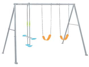 Altalena per bambini 3 giochi 3-10 anni cm.343x254x211h. - cm.343x254x211h. - peso kg.37 (44122) - 2 altalene con seduta flessibile e catena aggiustabile in altezza, 1 altalena glinder con ancore ai piedi per maggiore stabil...