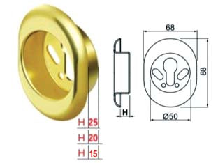 Bocchetta antistrappo kt52 - mm.68X88X15h ø mm.50 - in acciaio ottonato lucido, per defender MR500