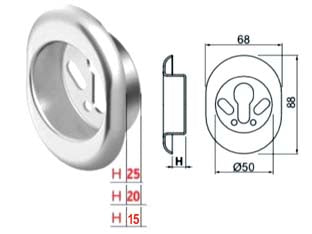 Bocchetta antistrappo kt52 - mm.68X88X15h ø mm.50 - in acciaio cromato satinato, per defender MR500