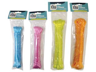 Cavo stendibiancheria colorato - ø mm.3 x mt.10 - esterno PVC, interno poliestere, colori assortiti: blu, rosa, giallo e arancione