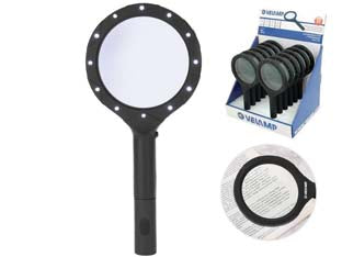 Lente ingrandimento led in plastica - 0,2W - 15 lumen - in plastica, lente d'ingrandimento x3 con 12 led, in espositore da banco, autonomia 12 ore, alimentazione batteria 2 AA non i...