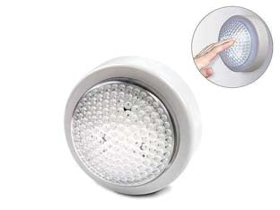 Lampada a pressione led rotonda - 0,1W - 10 lumen - ø mm.100x50 - in plastica, autonomia 40 ore, alimentazione batteria 2 AA non incluse, colore bianca, CE