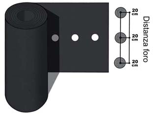 Foglia polietilene nera pacciamatura 1 foro passo cm.20 h.cm.120 - rotolo mt.50 - evita la nascita di erbe infestanti, mantiene il terreno umido e aumenta la temperatura intorno alle radici contribuendo alla...