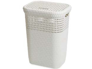 Portabiancheria linen basket colore bianco con coperchio lt.60 art.439 - cm.42x33x58h. - in plastica effetto rattan