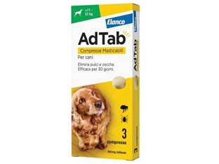 Adtab compresse masticabili per cani kg.11-22 - 3 compresse da mg.450 di lotilaner - elimina pulci e zecche rapidamente, le pulci vengono eliminate prima che possano deporre le uova, efficacia persistente per 1...
