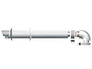 Kit scarico coassiale per caldaia - ø mm.60/100 - per scarico fumi caldaia, con partenza orizzontale, completo di curva a 90° e terminale di scarico per parete, fascette, guar...