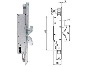 Serratura infilare triplice burkerlocks montanti doppio gancio 4003 - mm.30 - in acciaio zincato, adatta per infissi ad anta e scorrevoli, triplice chiusura con catenacci autobloccanti composti da due ga...