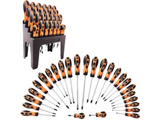 Giraviti in espositore serie 26 pezzi - Cr-V, impugnatura antiscivolo, punta magnetica, composizione: T3X50, T3X75, T6X38, T5X10, T6X100, T6X150, T8X150, T8X200, PH0...