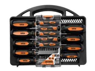 Giraviti in valigetta serie 34 pezzi - Cr-V, impugnatura antiscivolo, punta magnetica, composizione: 8 cacciaviti Cr-V T3,5X75, T5,5X75, T6X100, PH0X75, PH1X75, PH2...