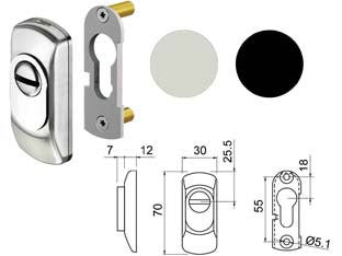 Defender per cilindro sagomato sg15 - mm.70x30x19h. acciaio inox satinato - sistema di protezione del cilindro serratura di porte e infissi, serramenti, grate e inferriate in alluminio o in ferro che s...